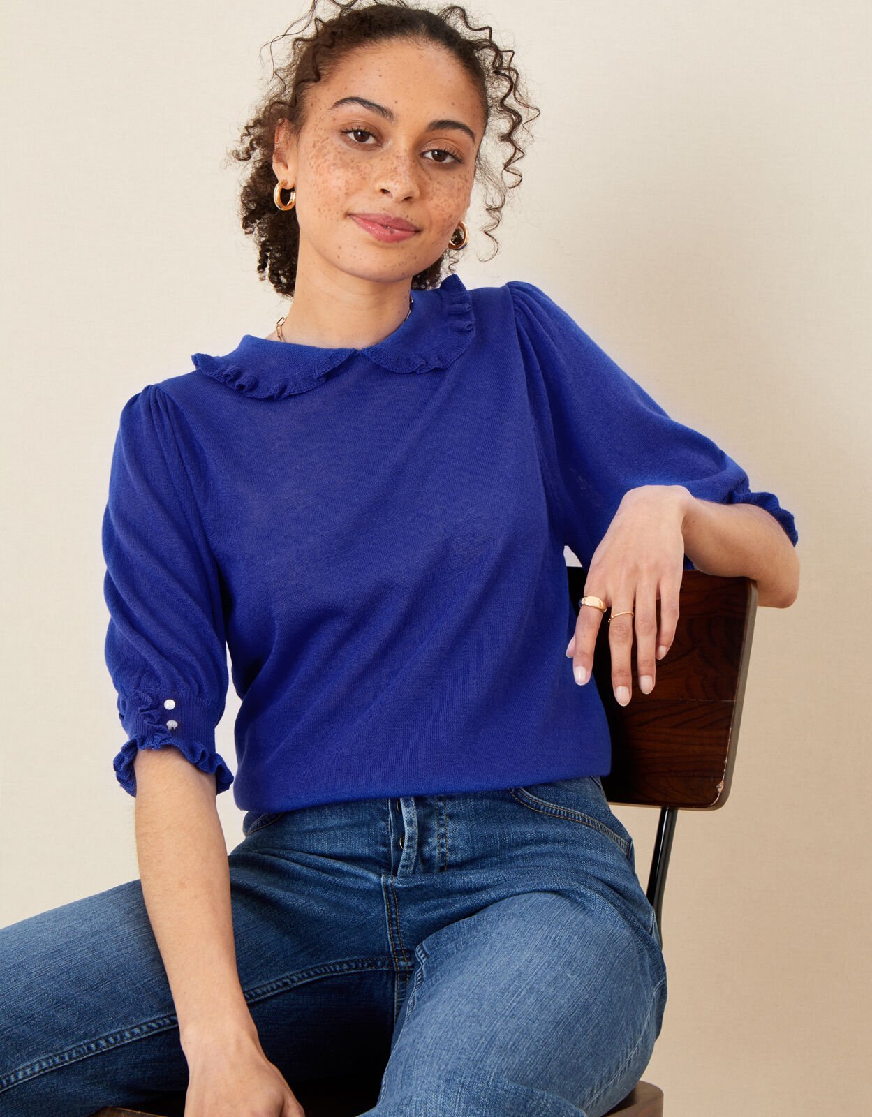 Ruffled shirt collar jumper discount