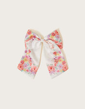 Floral Printed Bow Clip, , large