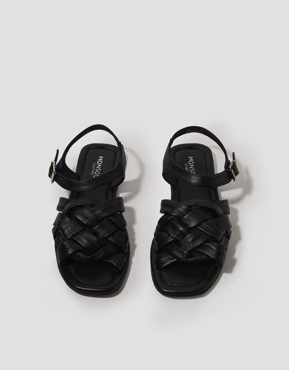 Pip Woven Leather Sandals, Black (BLACK), large