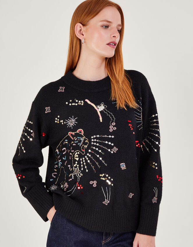 Lorna Leopard Jumper, Black (BLACK), large