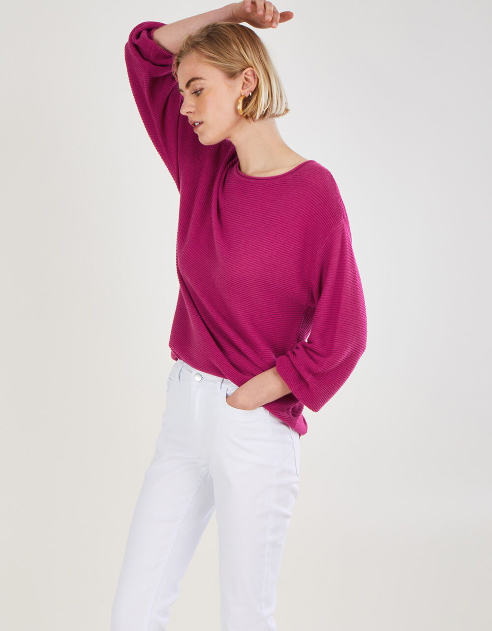 Women Women's Clothing | Rib Slash Neck Tunic in Linen Blend Pink - VZ06212