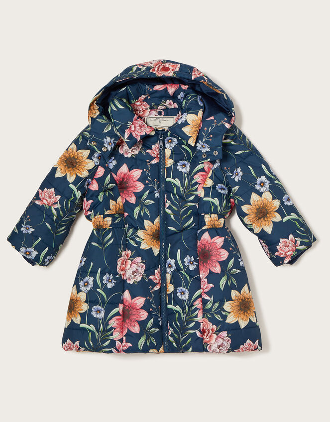 Sketchy Floral Padded Coat, Blue (NAVY), large