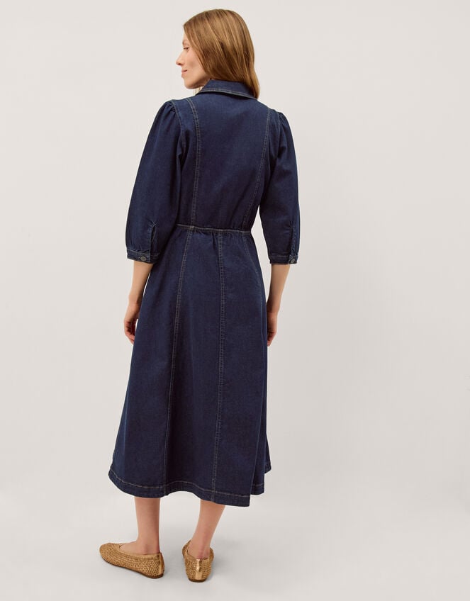 Erin Zip Denim Midi Dress, Blue (INDIGO), large