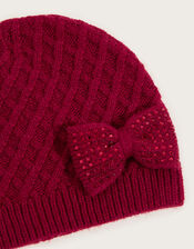 Knit Bow Beanie with Recycled Polyester, Red (RED), large