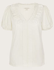 Crochet Lace Jersey Top, Ivory (IVORY), large
