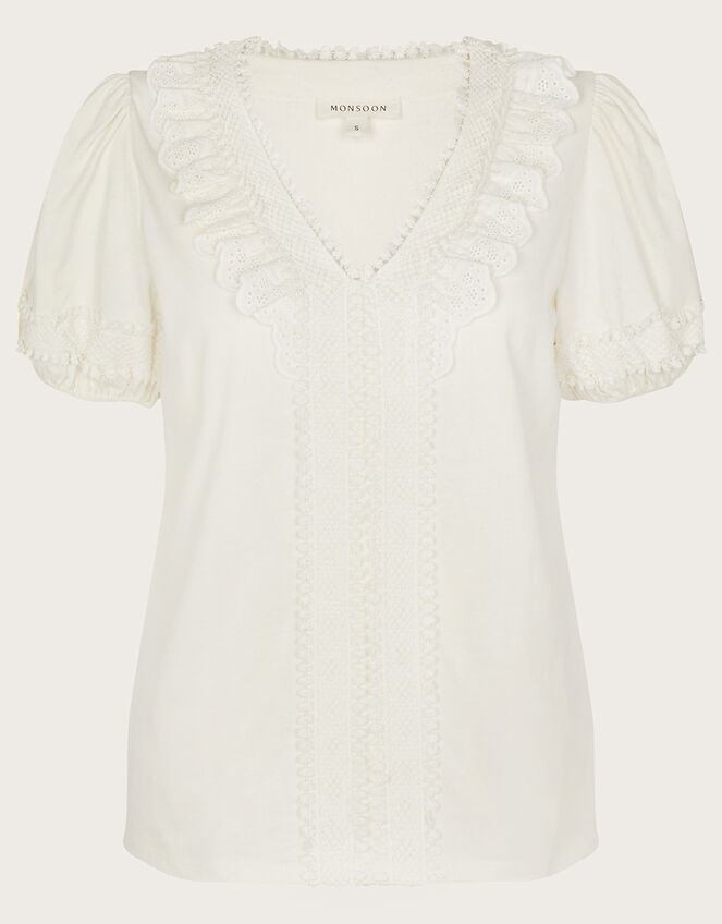 Crochet Lace Jersey Top Ivory | Tops & T-shirts | Monsoon UK.