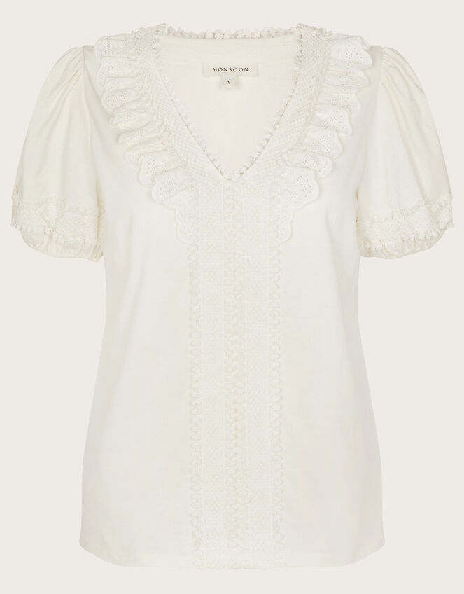 Crochet Lace Jersey Top, Ivory (IVORY), large