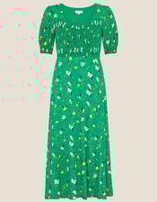 Nicky Floral Shirred Jersey Dress, Green (GREEN), large