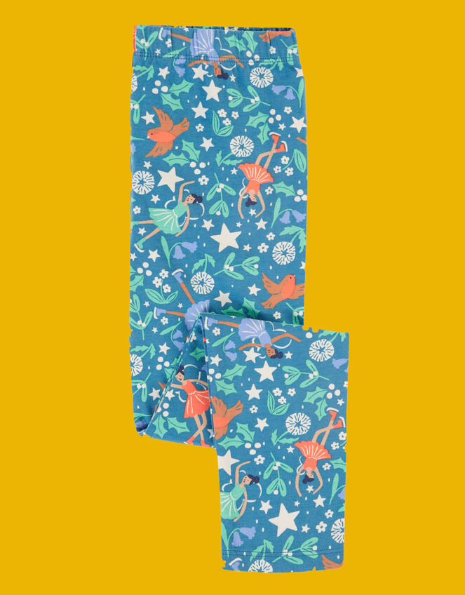 Frugi Enchanted Forest Print Leggings, Blue (BLUE), large