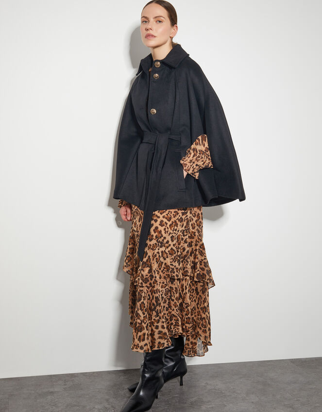 Cecily Military Cape Coat, Black (BLACK), large