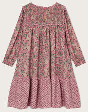 Ditsy Woven Long Sleeve Dress, Pink (PINK), large