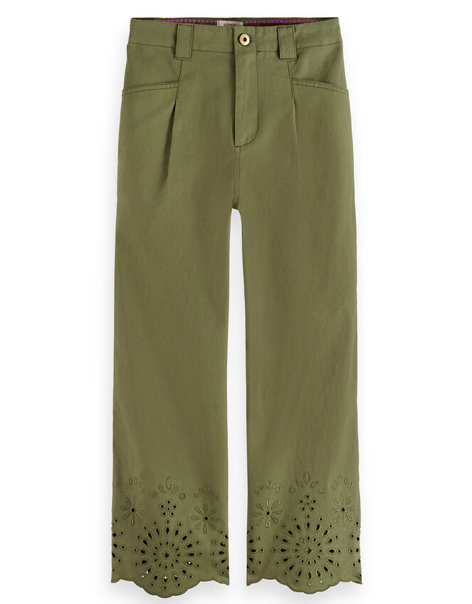 Scotch and Soda Liv Mid Rise Embroidered Trousers, Green (GREEN), large