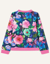 Rose Print Bomber Jacket, Blue (NAVY), large