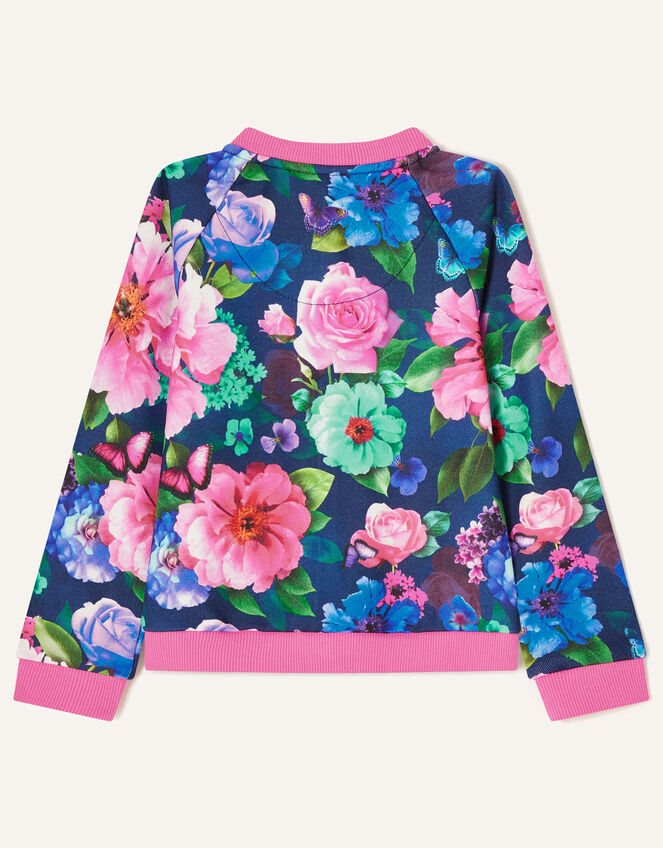 Rose Print Bomber Jacket, Blue (NAVY), large
