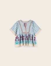 East Rylea Printed Cotton Top, Blue (BLUE), large