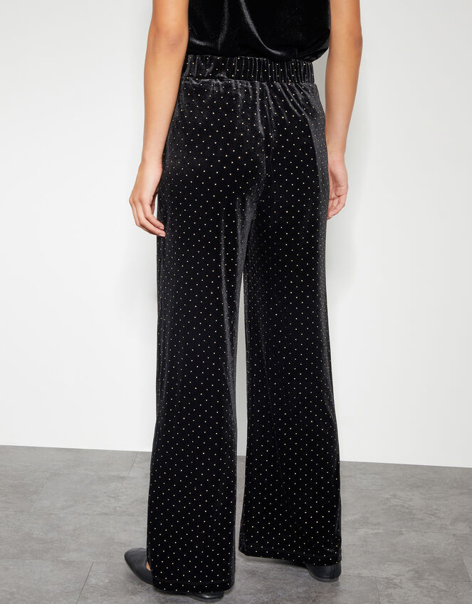 Nala Spot Velvet Wide Leg Trousers, Black (BLACK), large