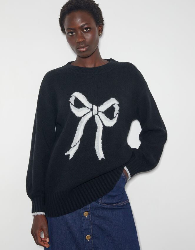 Lou Intarsia Bow Jumper, Black (BLACK), large