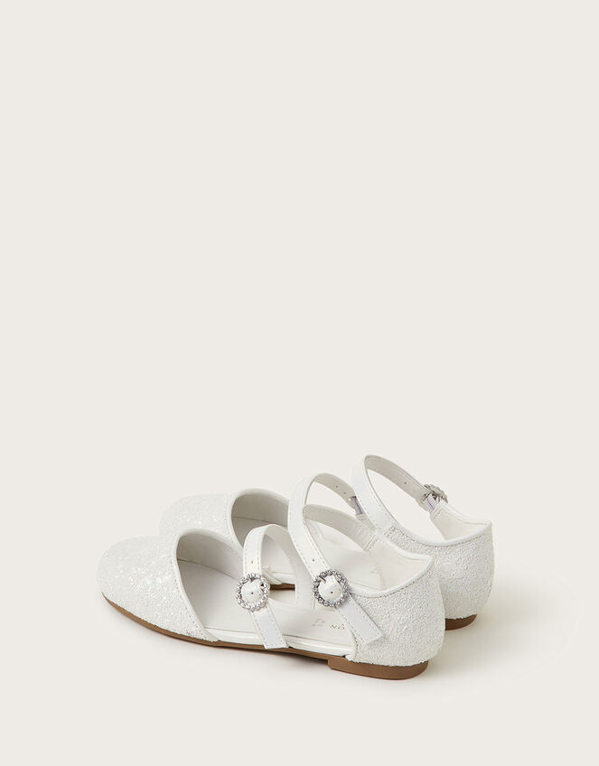 Glittery Two Strap Ballet Flats, Ivory (IVORY), large