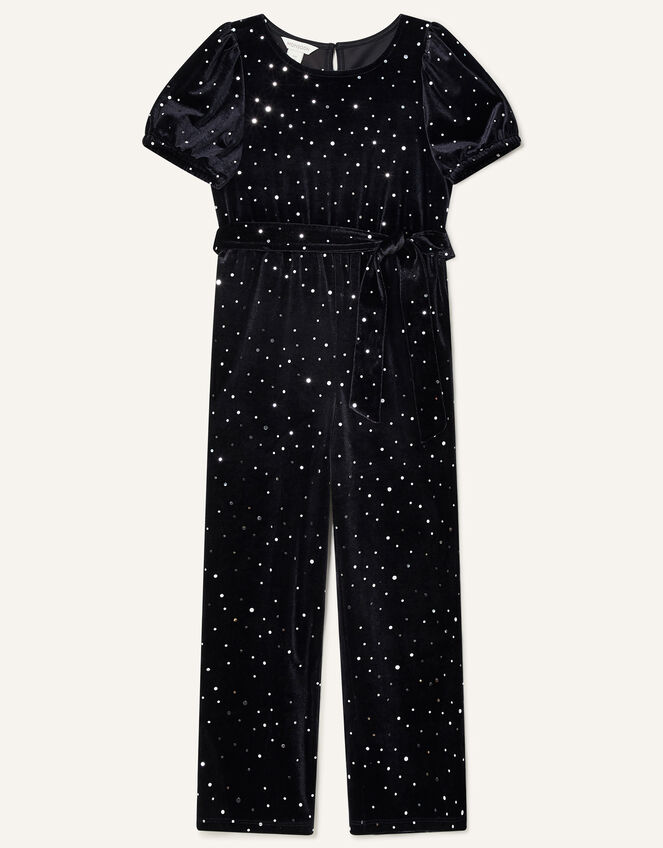 Spot Velvet Jumpsuit, Black (BLACK), large