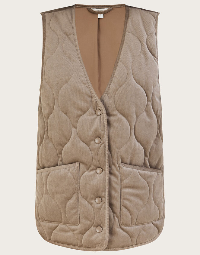 Cord Quilted Gilet , Brown (MUSHROOM), large