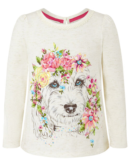 Dog Print Top in Organic Cotton Ivory | Girls' Tops & T-shirts ...
