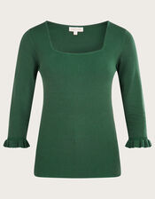 Square Neck &frac34; Sleeve Jumper with LENZING&trade; ECOVERO&trade;, Green (GREEN), large