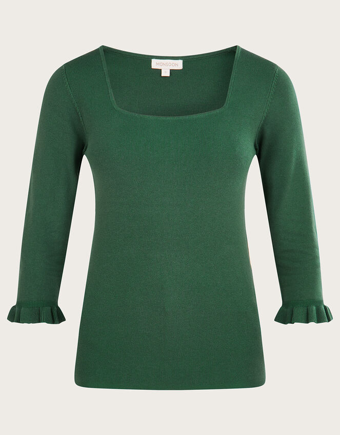 Square Neck &frac34; Sleeve Jumper with LENZING&trade; ECOVERO&trade;, Green (GREEN), large