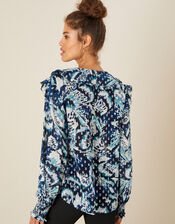 Briony Shimmer Butterfly Blouse, Blue (NAVY), large