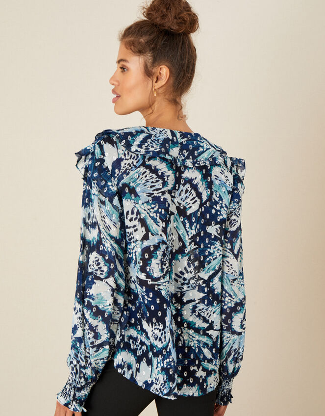 Briony Shimmer Butterfly Blouse, Blue (NAVY), large