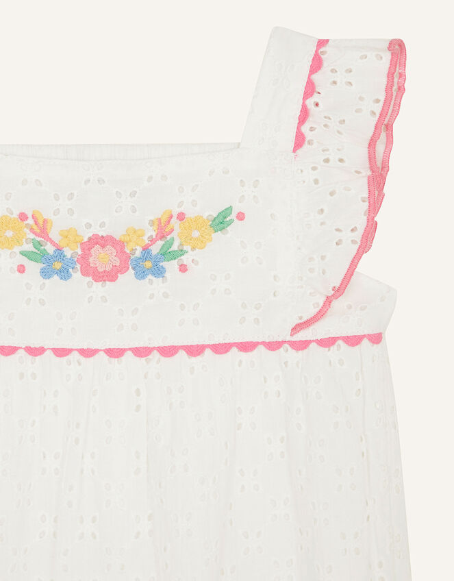 Newborn Floral Broderie Romper, White (WHITE), large