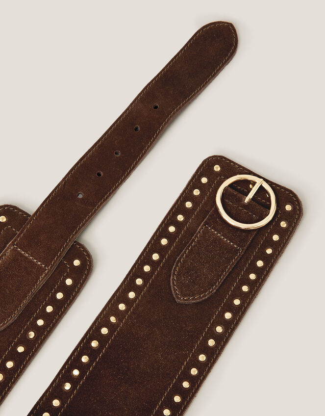 Studded Suede Waist Belt , Brown (CHOCOLATE), large