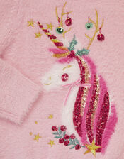 Christmas Unicorn Fuzzy Jumper, Pink (PINK), large