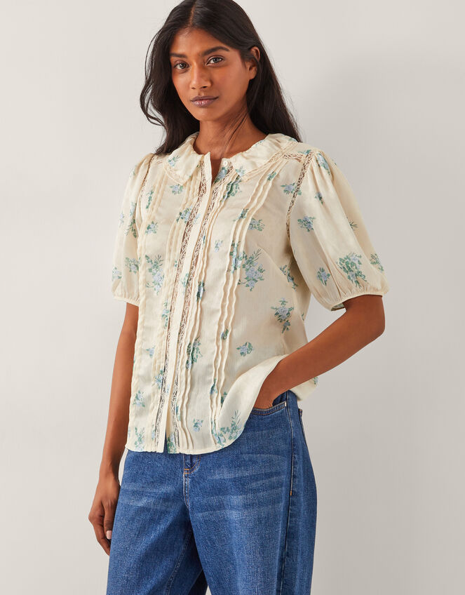 Sorcha Floral Short Sleeve Shirt, Ivory (IVORY), large