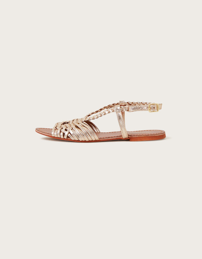 Woven Leather Plait Sandals Gold