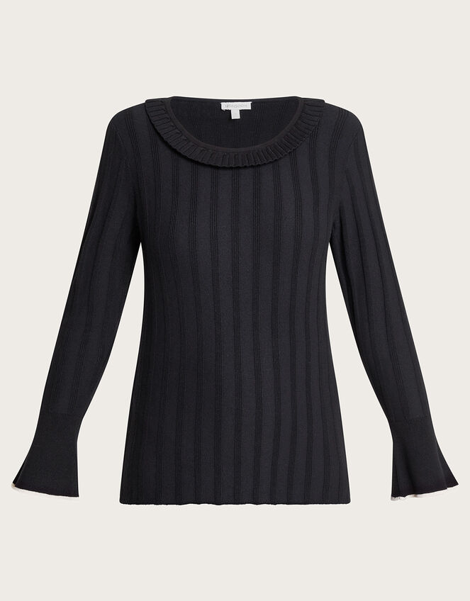Smart Ribbed Frill Jumper with LENZING™ ECOVERO™ , Black (BLACK), large