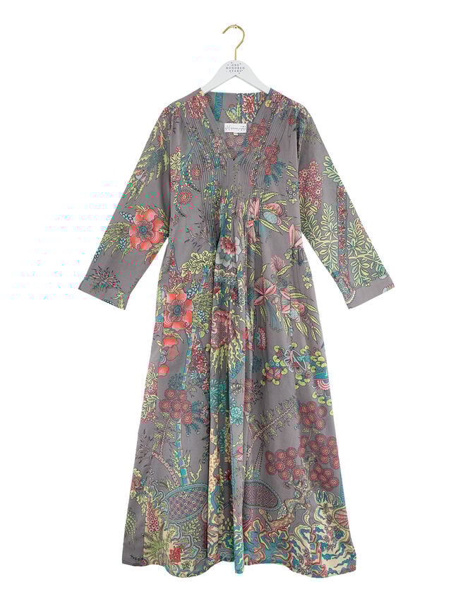 One Hundred Stars Boho Garden Print Midi Dress, Grey (GREY), large