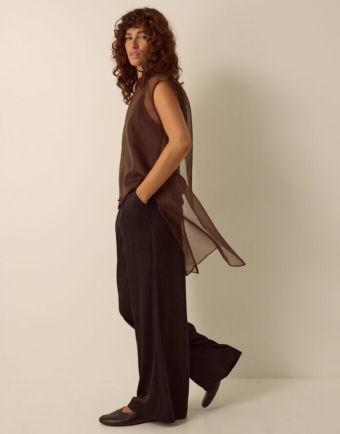 Ottie Sleeveless Organza Cape Top, Brown (BROWN), large