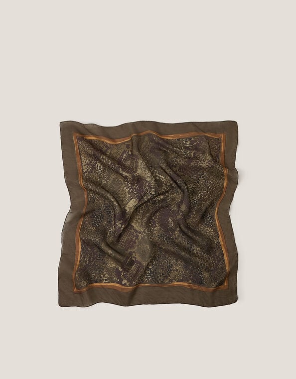 Synthia Snake Skin Print Silk Scarf, , large