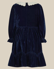 Pearl Smocked Velvet Dress, Blue (NAVY), large