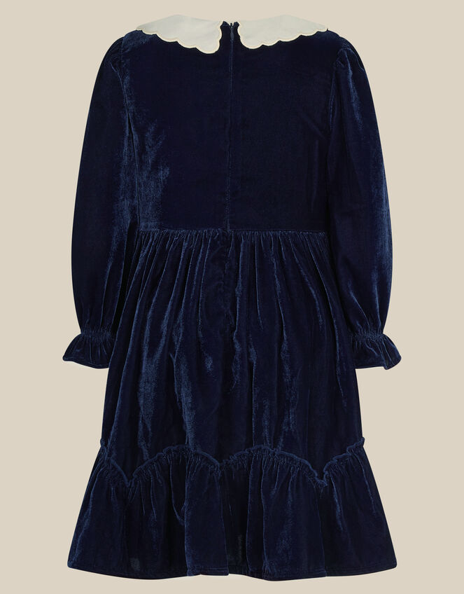 Pearl Smocked Velvet Dress, Blue (NAVY), large