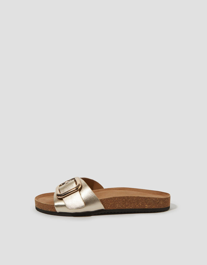 Cecil Metallic Leather Slide Sandals, Gold (GOLD), large