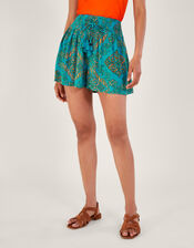 Tile Print Shorts, Blue (TURQUOISE), large