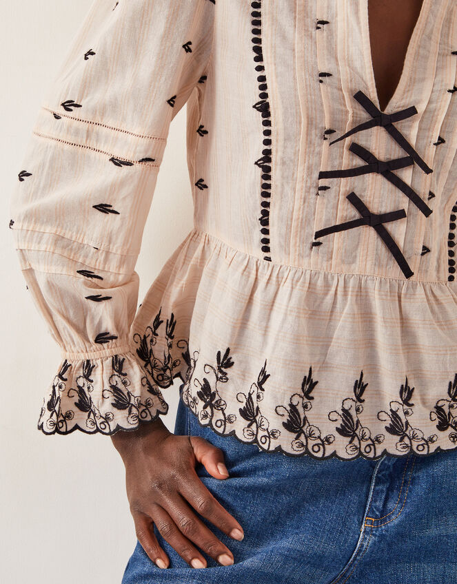 Ettie Pintuck Embroidered Blouse, Ivory (IVORY), large