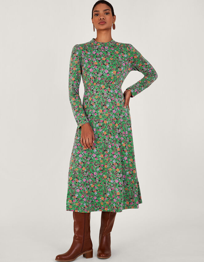 Zeina Ditsy Print Dress, Green (GREEN), large