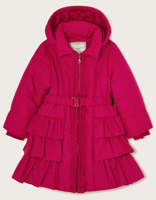 Tiered Belted Padded Coat, Red (RED), large