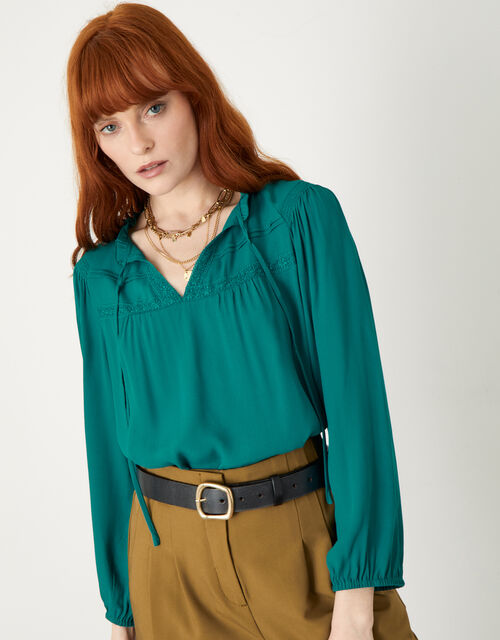 Lace Bib Blouse with LENZING™ ECOVERO™ , Teal (TEAL), large