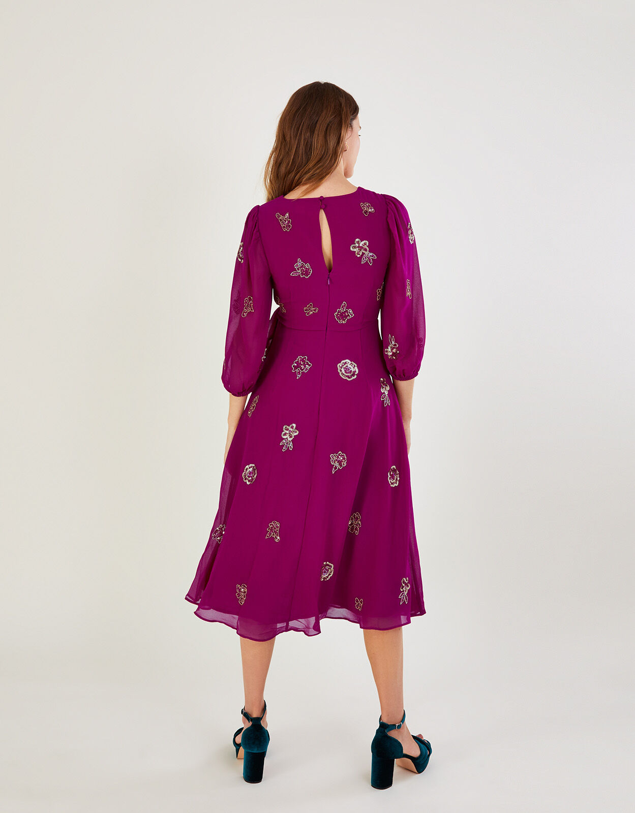 Ava Embellished Wrap Dress in Recycled Polyester Pink