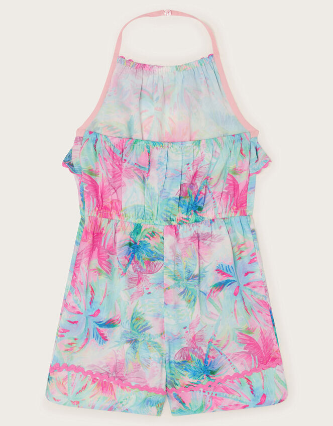 Frill Palm Print Halter Playsuit, Blue (TURQUOISE), large