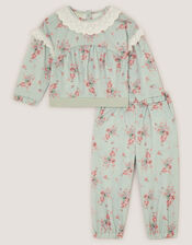 Baby Floral Print Sweatshirt & Joggers Set, Green (GREEN), large