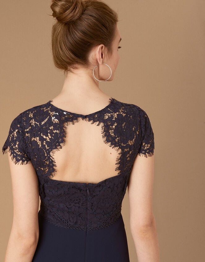 Marne Maxi Dress with Floral Lace, Blue (NAVY), large